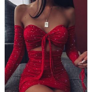 Glitter Off The Shoulder Sexy Dress